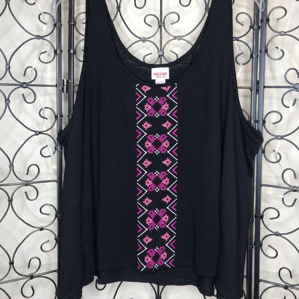 Aztec print, flowy black tank top